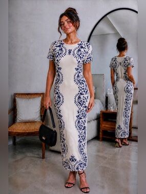 Cute white dress with blue design